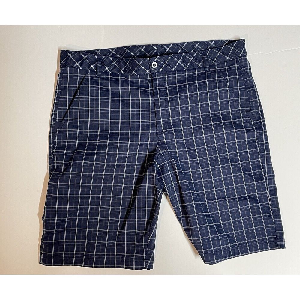 Fila Sport Golf Blue Plaid Flat‎ Front Chino Shorts 38